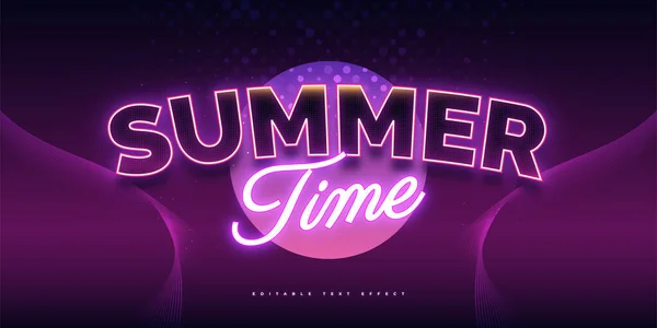 Colorful Retro Text Style Glowing Neon Effect Summer Time Text — Vector de stock