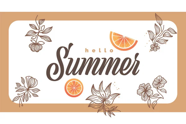 Minimalist Summer Background Flowers Oranges Illustration Summer Time Background Banner — Stock Vector