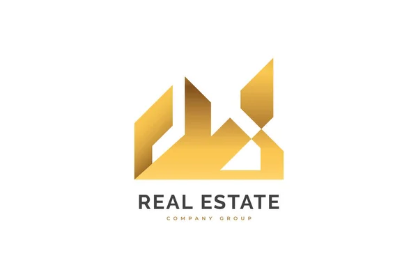 Luxury Real Estate Logo Design Gold Architecture Building Construction Real — Archivo Imágenes Vectoriales