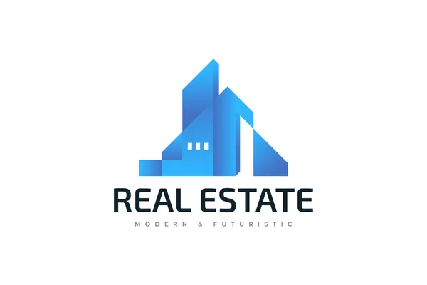 Modern Futuristic Real Estate Logo Design Abstract Blue Building Logo — Stockvektor