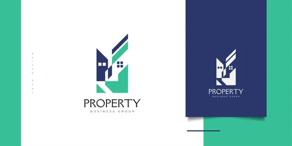 Abstract Futuristic House Logo Design Modern Blue Green Real Estate — Wektor stockowy