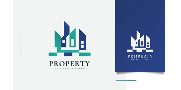 Abstract Futuristic House Logo Design Modern Blue Green Real Estate — Wektor stockowy