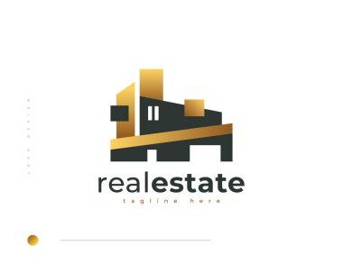 Elegant Modern and Minimalist Real Estate Logo Design. Luxury Black and Gold House Logo Design for Architecture or Construction Business Brand Identity