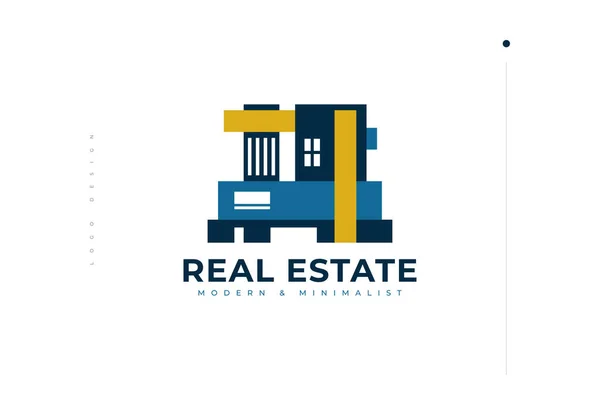 Modern Real Estate Logo Design Blue Yellow Abstract House Logo —  Vetores de Stock