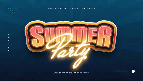 Summer Party Text Bold Style Glowing Neon Effect — Stockový vektor