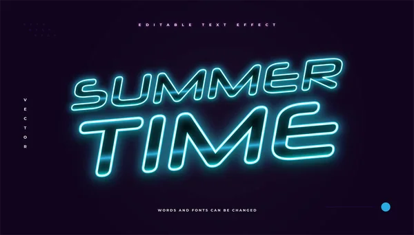 Summer Time Text Blue Light Neon Effect Editable Text Style — ストックベクタ