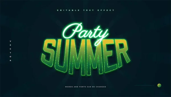 Retro Text Style Glowing Green Neon Effect Editable Summer Party — Stock Vector