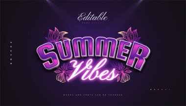 Neon ve 3D Efektli Mor Retro Stili Summer Vibes Metni. Düzenlenebilir Metin Biçimi Efekti