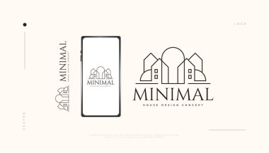 Satır Stili Minimalist Emlak Logosu Tasarımı. Modern ve Minimalist Mimari veya İnşaat İşletme Kimliği Logosu
