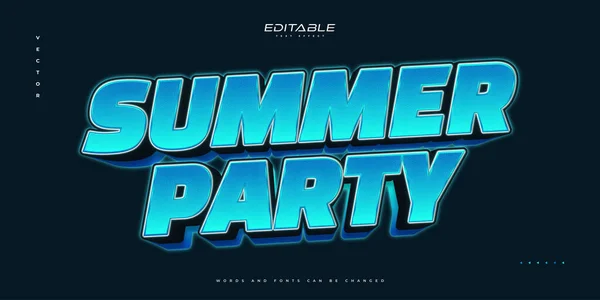 Summer Party Text Bold Blue Style Met Neon Effect Bewerkbaar — Stockvector