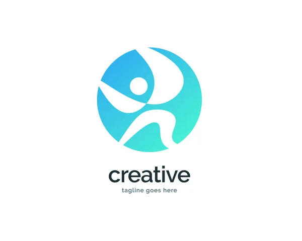 ブルーグラデーションのハッピーピープルのロゴデザイン 要約ビジネスロゴアイデンティティのための人間のロゴ ヒューマンアイコンベクトルイラスト — ストックベクタ