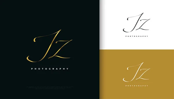 Initial Signature Logo Design Elegant Minimalist Gold Handwriting Style Initial — Stockvektor
