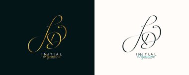 Zarif ve Minimalist Altın El Yazısı Tarzı ile KD İmza Logosu Tasarımı. Düğün, Moda, Mücevher, Butik ve İş Markası Kimliği için İlk K ve D Logo Tasarımı