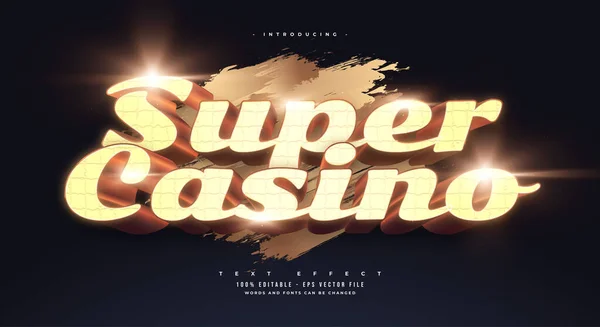 Golden Super Casino Text Style Texture Effect — Stockvector