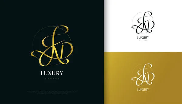 Initial Signature Logo Design Elegant Minimalist Gold Handwriting Style Initial — Vetor de Stock