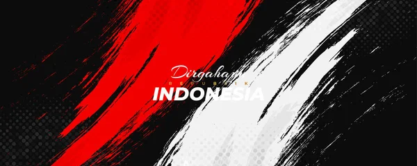 Happy Indonesia Independence Day Indonesian Red White Flag Background Brush — стоковый вектор