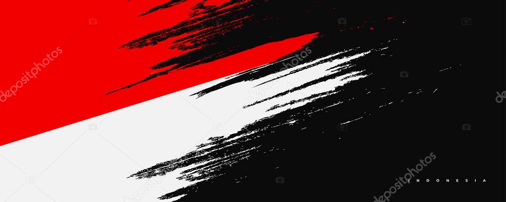 Indonesia Flag with Brush Concept. Flag of Indonesia in Grunge Style