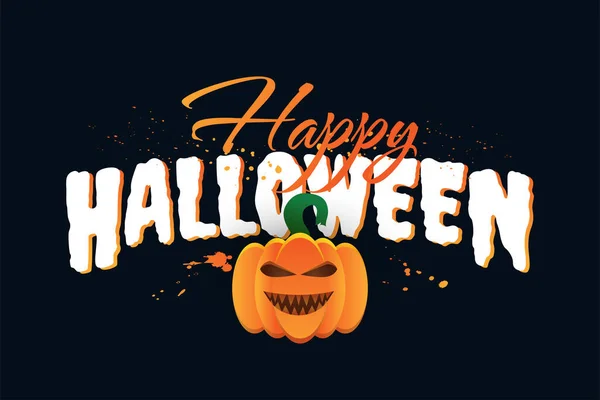 Happy Halloween Lettering Pumpkin Isolated Dark Background Halloween Vector Illustration — Διανυσματικό Αρχείο