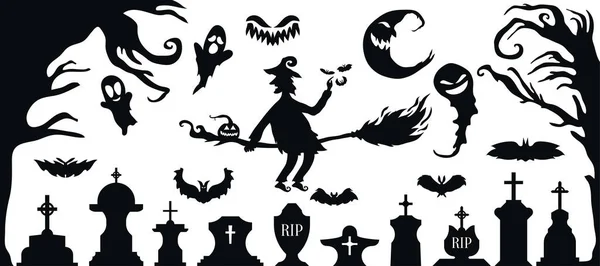 Set Halloween Silhouette Icon Character Halloween Vector Illustration Isolated White — Stockvektor