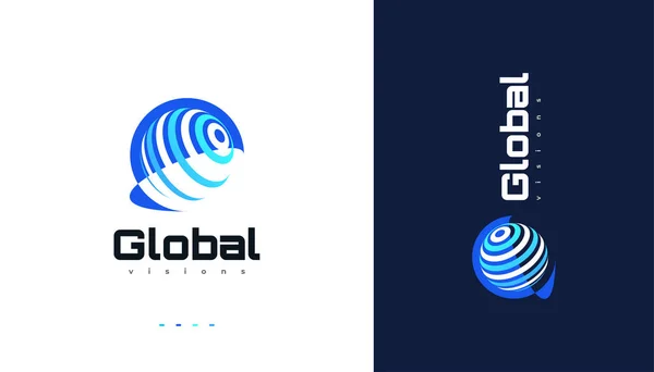 Blue Global Logo Design World Logo Icon Suitable Business Technology — Stock Vector