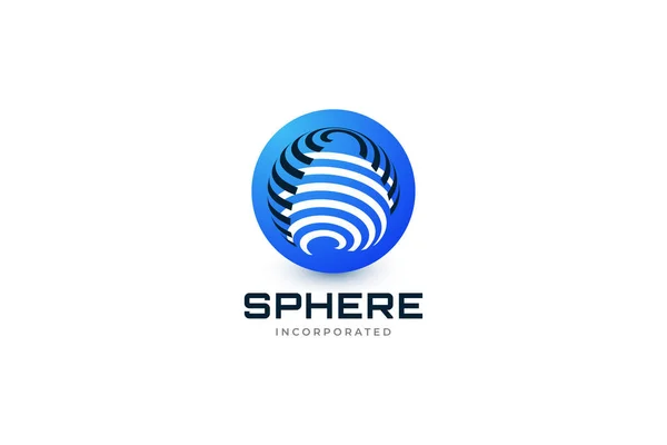 Blue Sphere Logo Line Style Concept Striped World Logo Icon — 图库矢量图片