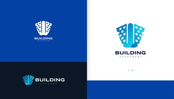 Initial Logo Building Shape Concept Blue Letter Logo Design Suitable — Vector de stock