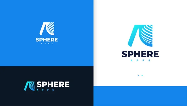 Blue Letter Logo Design Sphere World Concept Negative Space Style —  Vetores de Stock