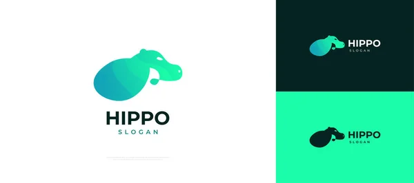 Hippo Logo Design Green Gradient Style Modern Hippopotamus Logo Icon —  Vetores de Stock