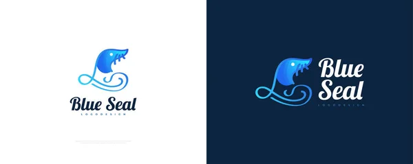 Blue Seal Logo Design Sea Lion Logo Modern Gradient Style — 图库矢量图片