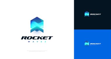 Modern Blue Rocket Logo with Ocean Inside. Suitable for Business, Environment, and Technology Logo