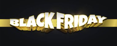 Siyah Arkaplanda Beyaz ve Altın Yazılı Siyah Cuma Afişi. Kara Cuma Logosu. Kara Cuma Kampanyası Reklam ve Tanıtım Pankartı Tasarımı