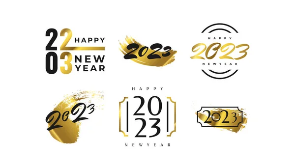 Set Van 2023 Happy New Year Logo Text Design Met — Stockvector