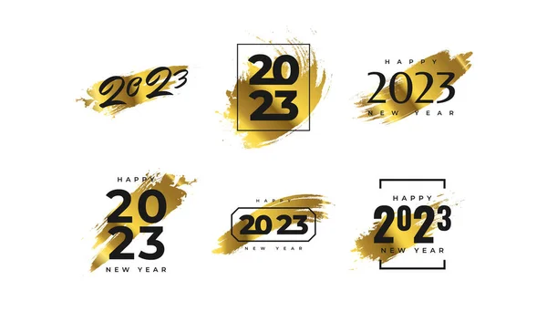 Conjunto 2023 Feliz Año Nuevo Logo Diseño Texto Con Pincel — Archivo Imágenes Vectoriales