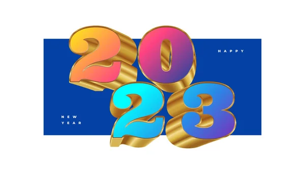 祝您2023年新年快乐 拥有五彩缤纷的数字和金色的3D数字 海报及贺卡的新年设计 — 图库矢量图片