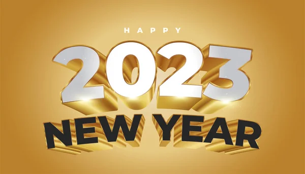 Feliz Ano Novo 2023 Com Números Brancos Pretos Dourados Design — Vetor de Stock