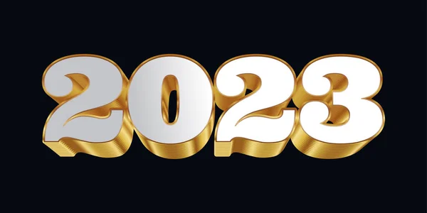 Šťastný Nový Rok 2023 Bílou Zlatou Čísla Izolované Černém Pozadí — Stockový vektor