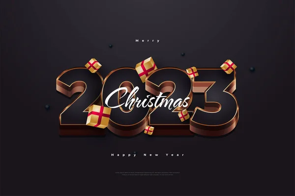 Feliz Año Nuevo 2023 Con Números Negros Dorados Caja Regalos — Archivo Imágenes Vectoriales