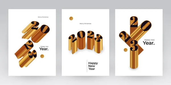 Feliz Año Nuevo 2023 Poster Set Con Números Negro Oro — Archivo Imágenes Vectoriales