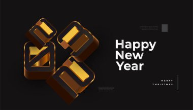 Kara Arkaplan 'da 3 boyutlu Siyah ve Altın Numaralı Mutlu Yıl 2023 Afişleri. 2023 Yeni Yıl Bayrak, Poster veya Tebrik Kartı Tasarımı