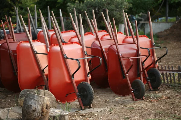 Wheelbarrows in garden — Stock Photo, Image