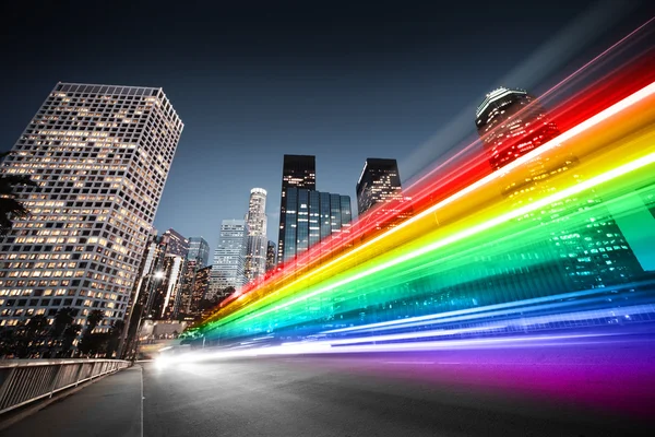 Colorful rainbow blurred bus — Stock Photo, Image