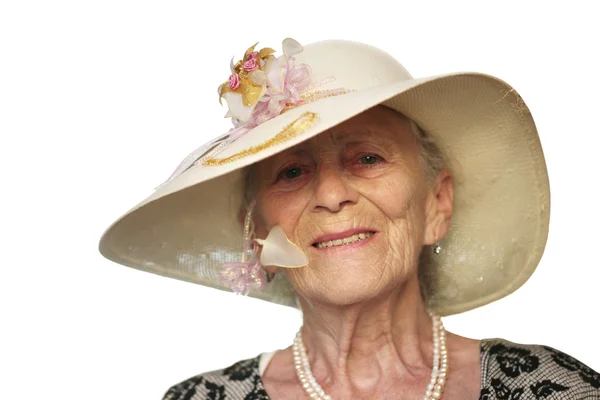 Senior woman in retro hat — Stock Photo, Image