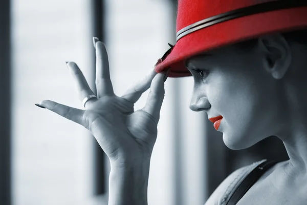 Mulher bonita em chapéu vermelho — Fotografia de Stock