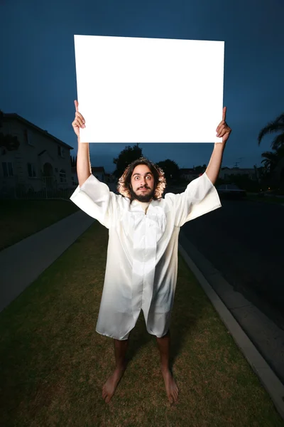 Crazy man with blank billboard sign — Stock Photo, Image