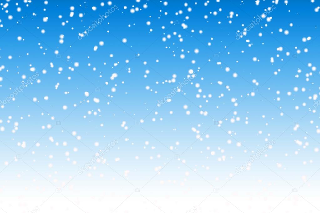 Falling snow over night blue winter sky