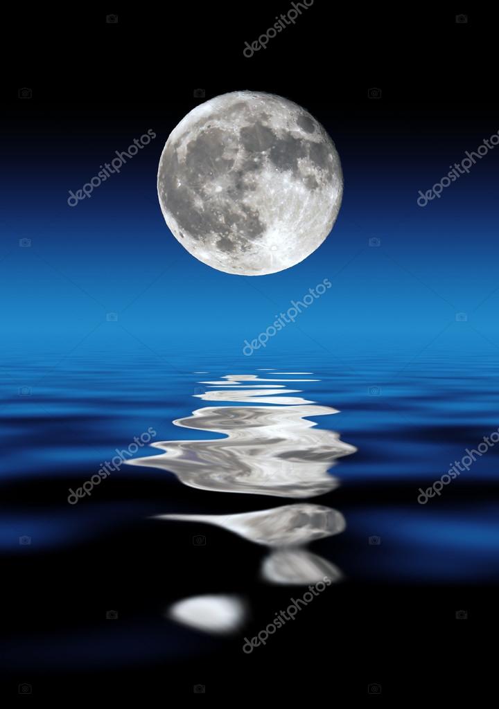 Full Moon Over Water At Night Stock Photo By C Logoboom