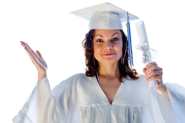 Mujer recién graduada con diploma . — Foto de Stock