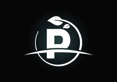 Çember yapraklı P monogram alfabesi. Çevre dostu logo konsepti. Yazı tipi amblemi. Ekolojik iş ve şirket kimliği için modern vektör logosu