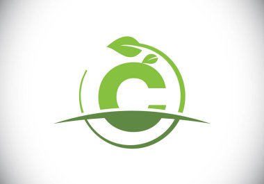Çember yapraklı C baş harfleri alfabesi. Çevre dostu logo konsepti. Yazı tipi amblemi. Ekolojik iş ve şirket kimliği için modern vektör logosu
