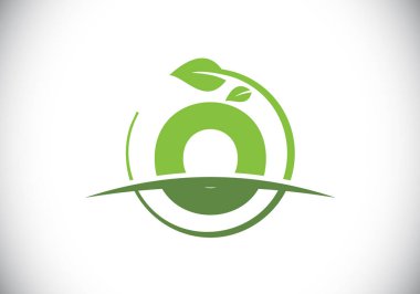 Çember yaprağıyla O harfinin baş harfleri alfabe şeklinde. Çevre dostu logo konsepti. Yazı tipi amblemi. Ekolojik iş ve şirket kimliği için modern vektör logosu